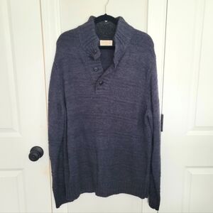 Weatherproof Navy Sherpa Mock Neck 1/2 Button Sweater Fall Comfy Cozy School